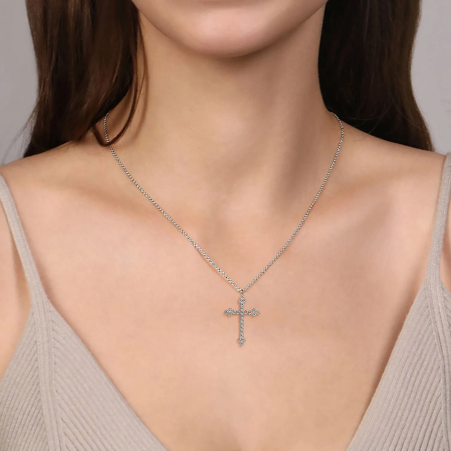 Gabriel & Co. White Gold Diamond Cross Pendant