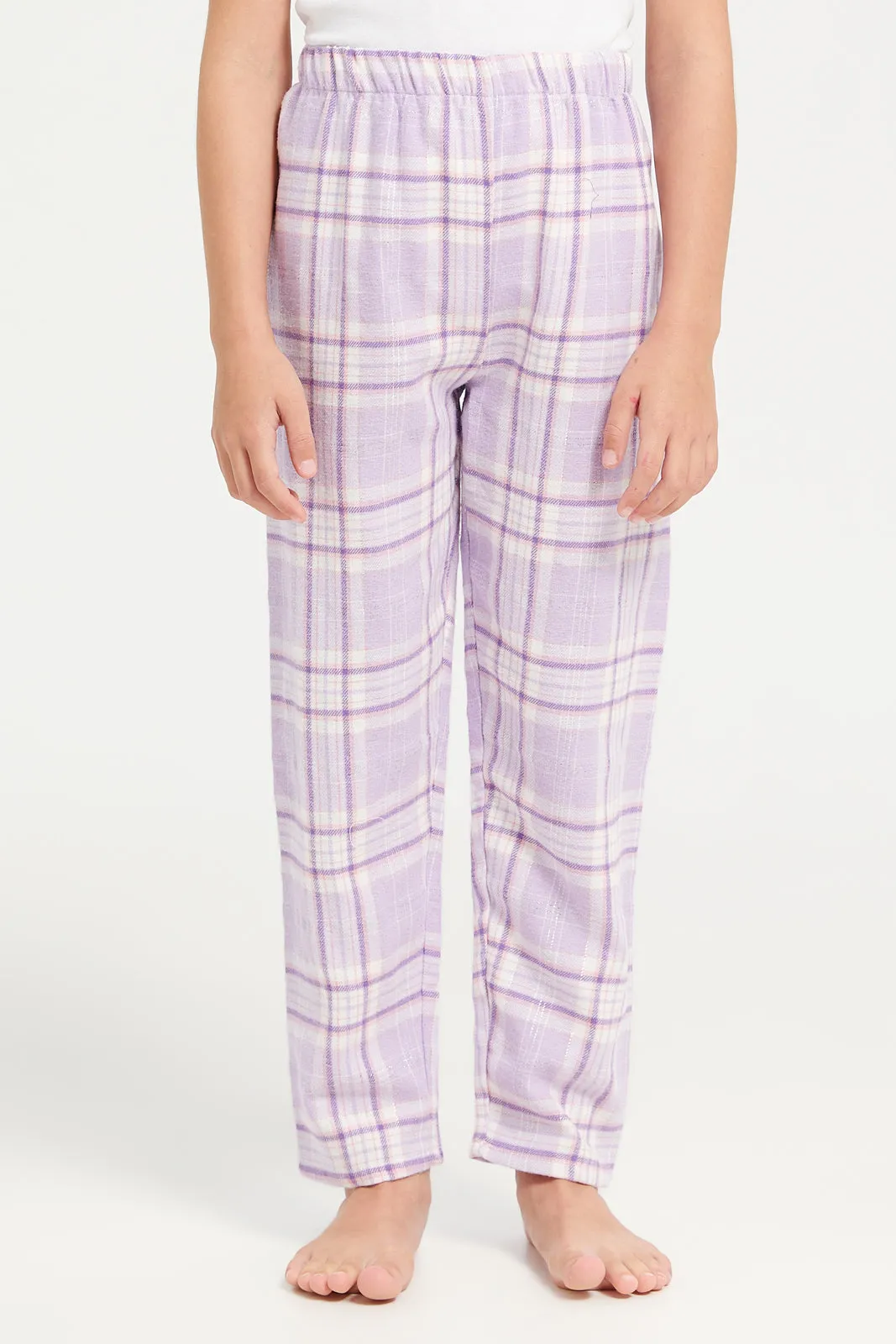 Girls Lilac Checkered Pyjama Set (2 Piece)