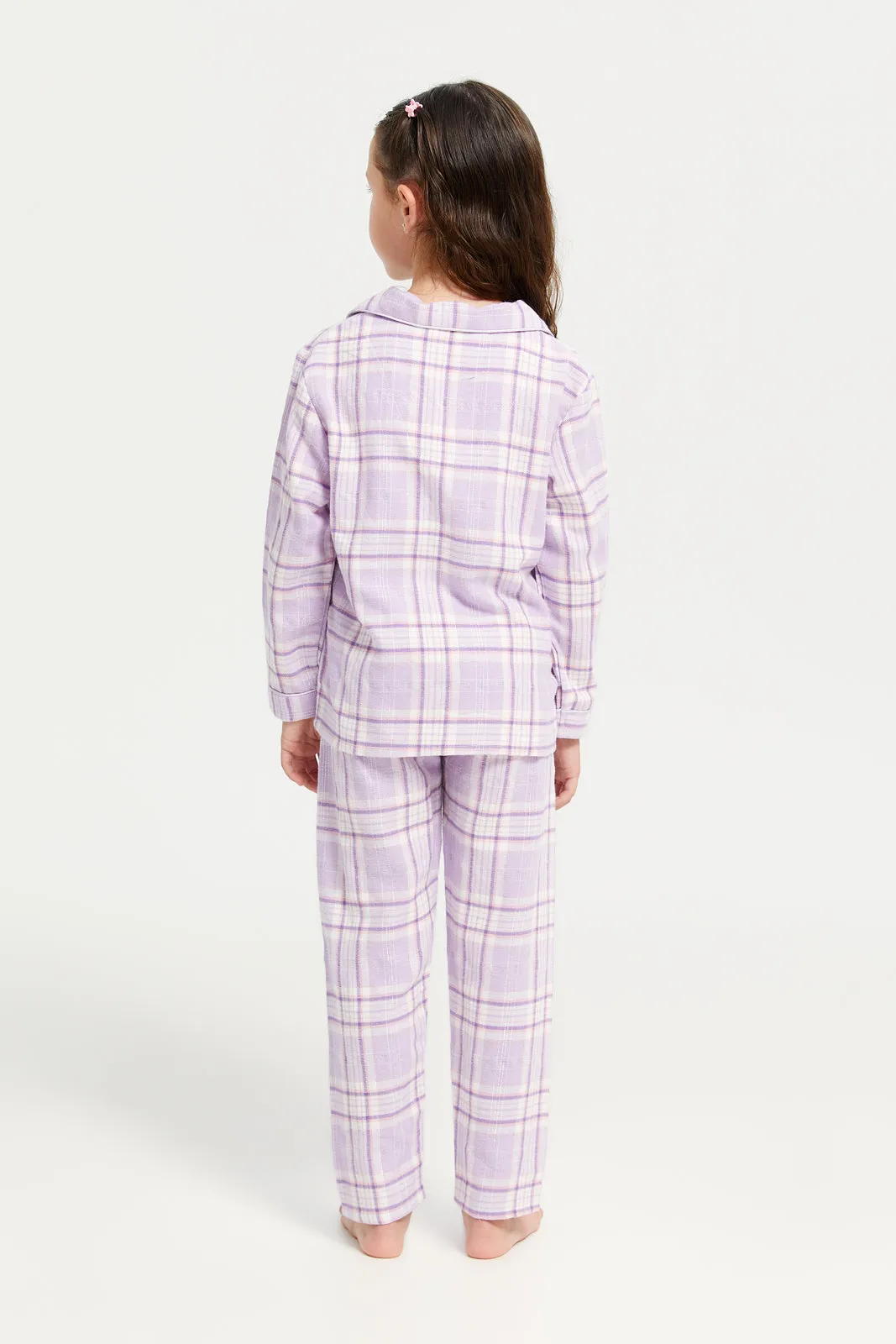 Girls Lilac Checkered Pyjama Set (2 Piece)