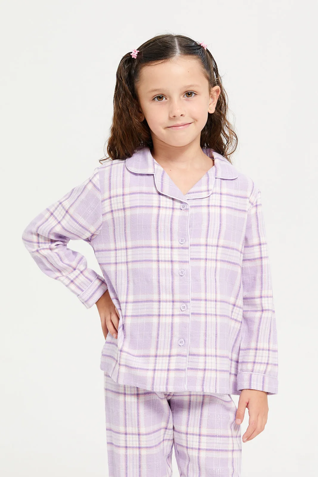 Girls Lilac Checkered Pyjama Set (2 Piece)