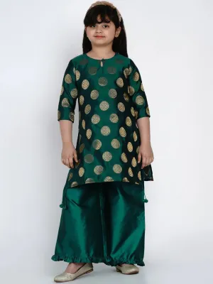 Girls Sea Green Printed Kurta With Palazzos