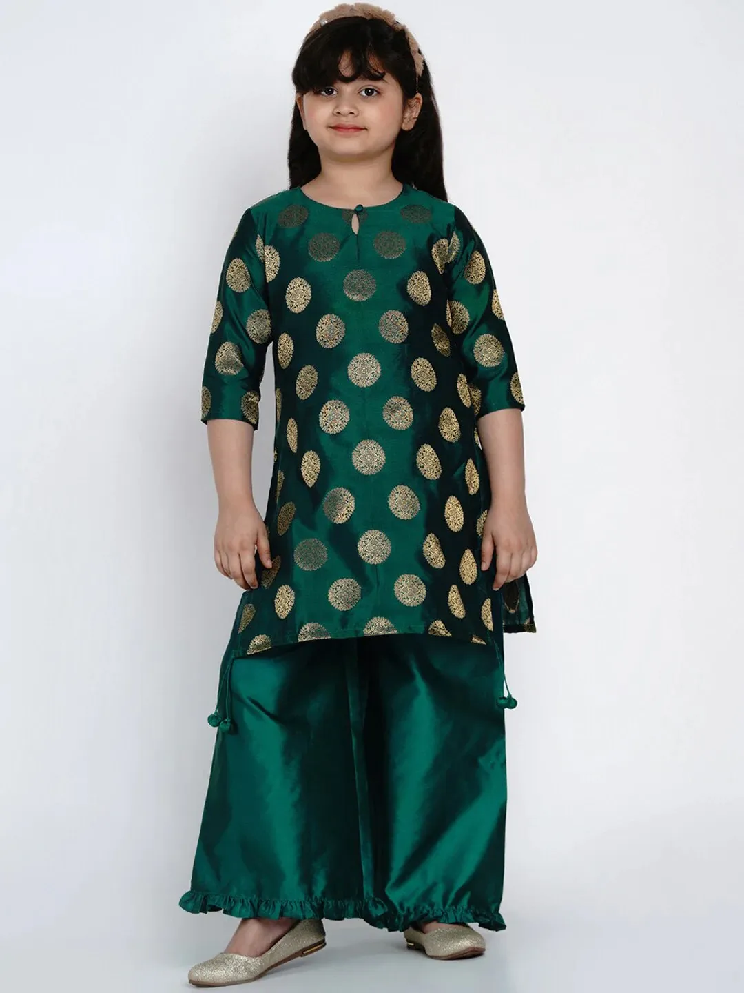 Girls Sea Green Printed Kurta With Palazzos
