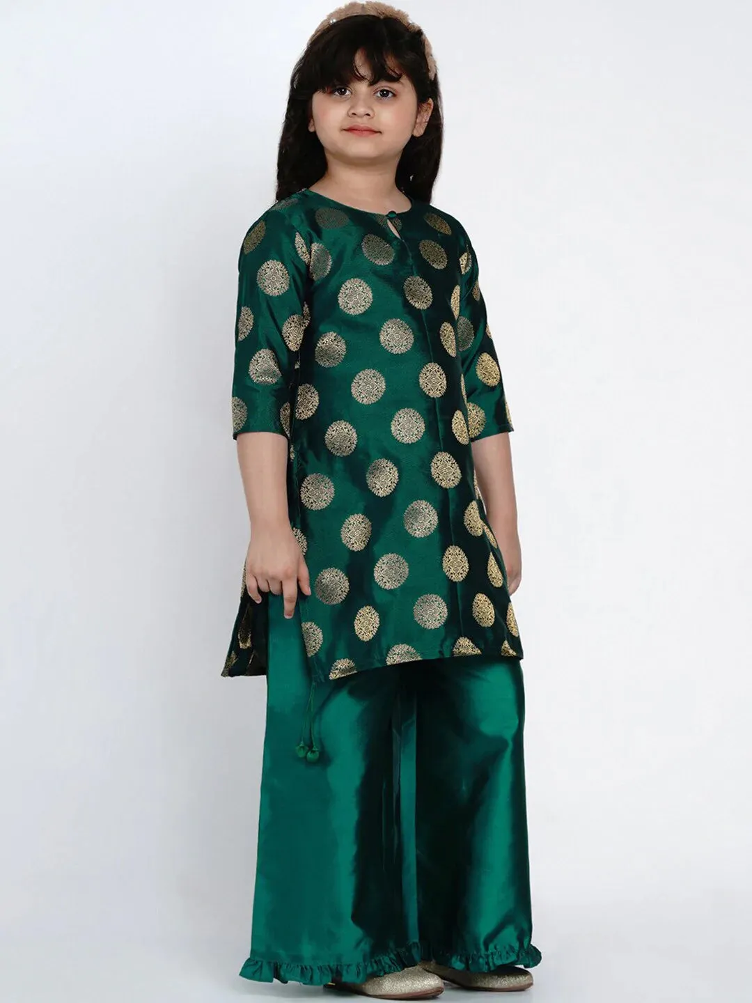 Girls Sea Green Printed Kurta With Palazzos