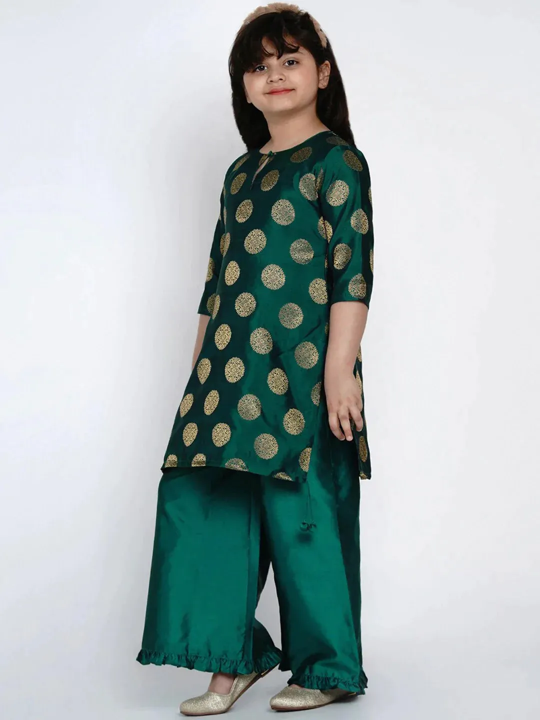 Girls Sea Green Printed Kurta With Palazzos