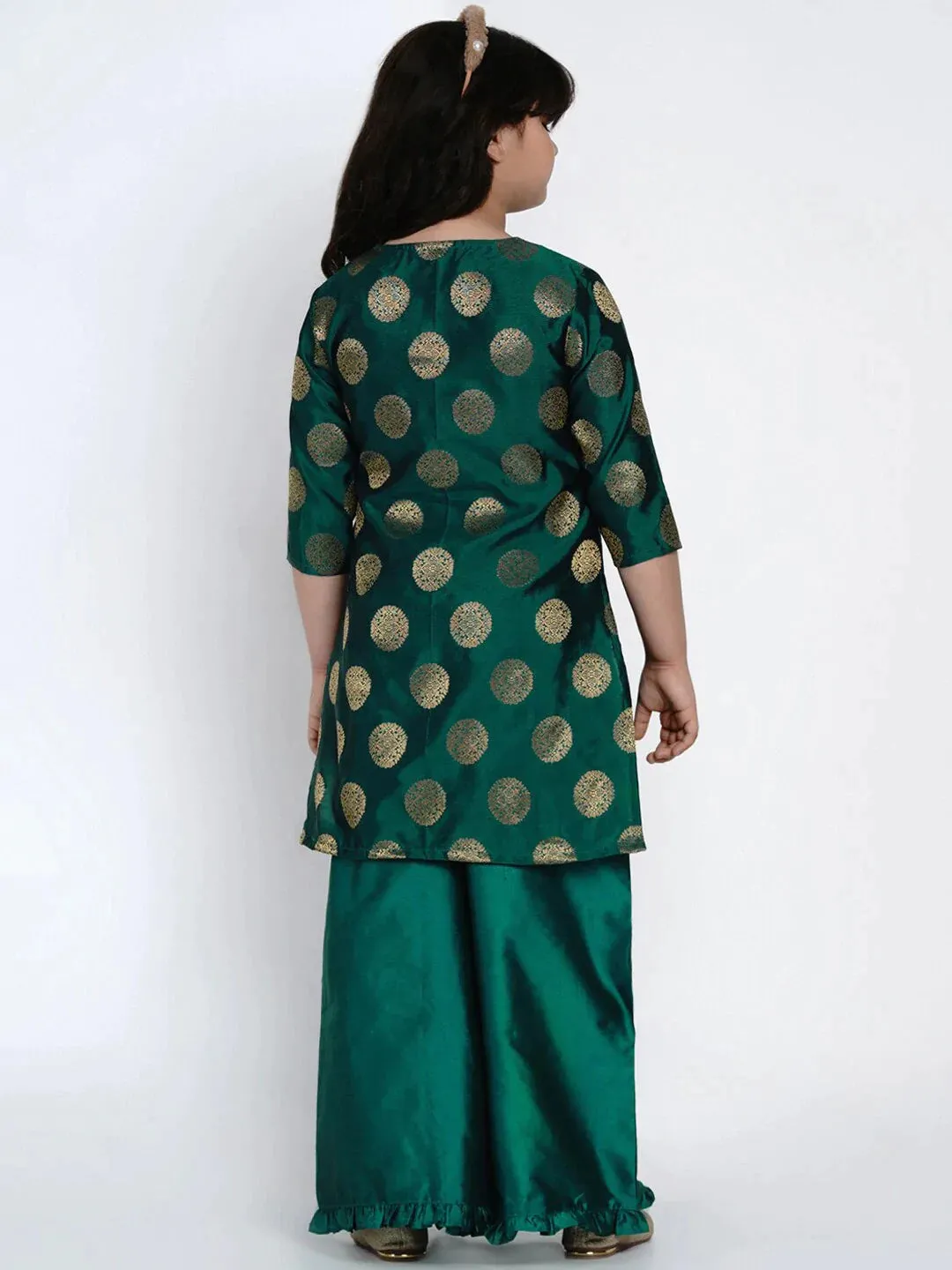 Girls Sea Green Printed Kurta With Palazzos