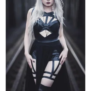 Gothic Split Long Dress, Sexy Vestido Bustier For Women