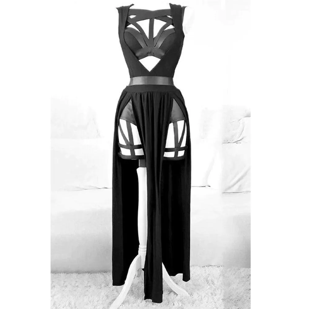 Gothic Split Long Dress, Sexy Vestido Bustier For Women