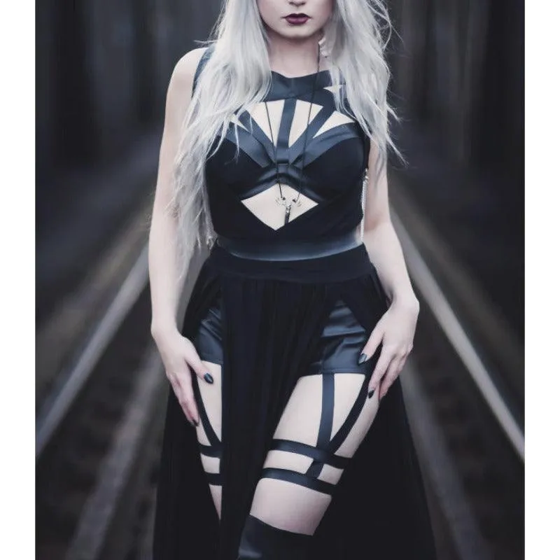 Gothic Split Long Dress, Sexy Vestido Bustier For Women
