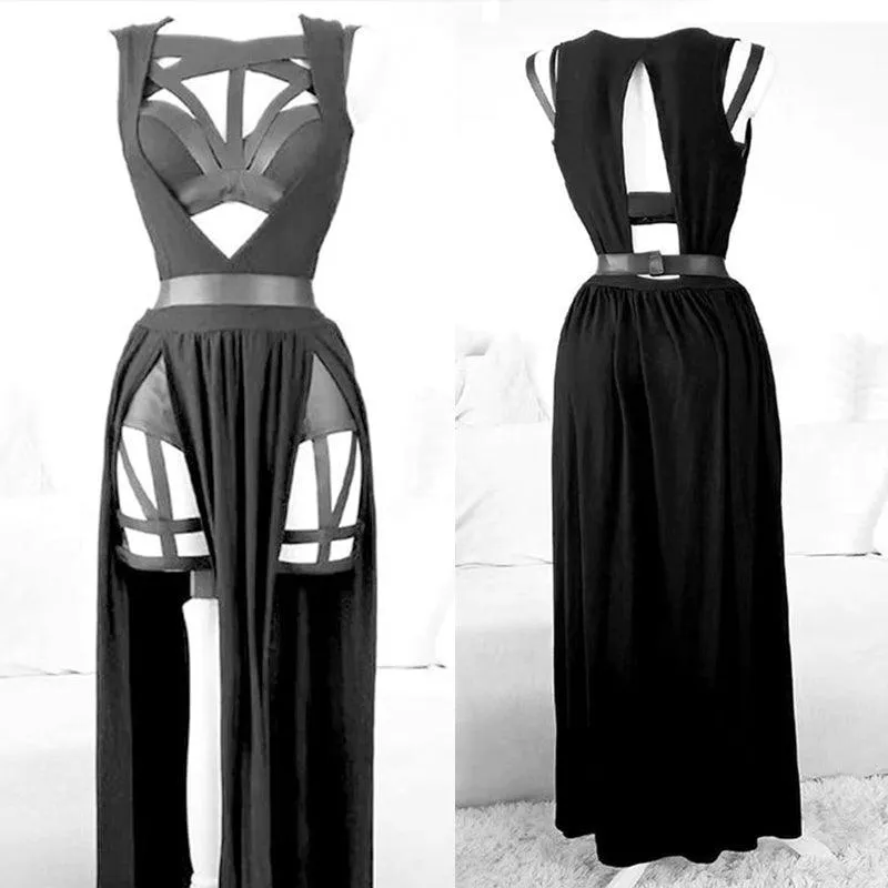 Gothic Split Long Dress, Sexy Vestido Bustier For Women