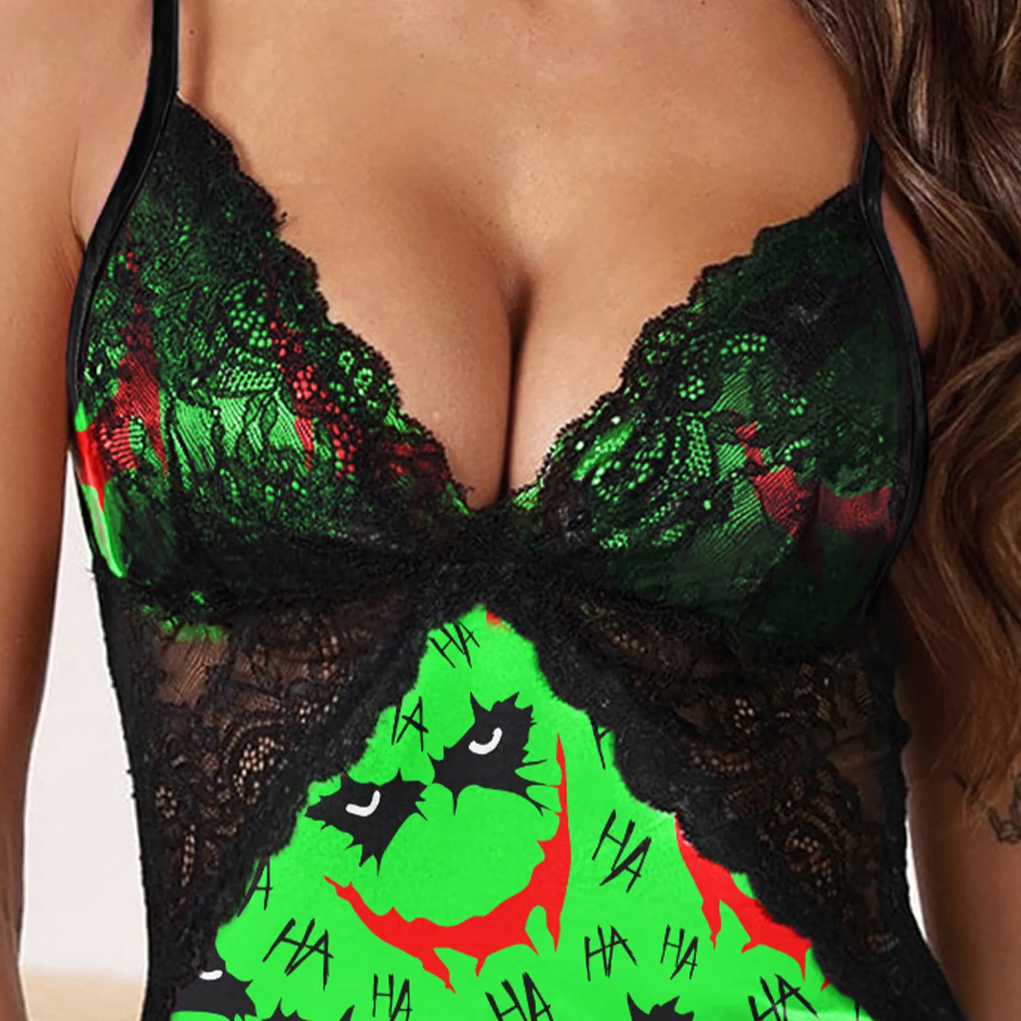 Green Smile Horror Women's Back Lace Babydolls Nightgowns