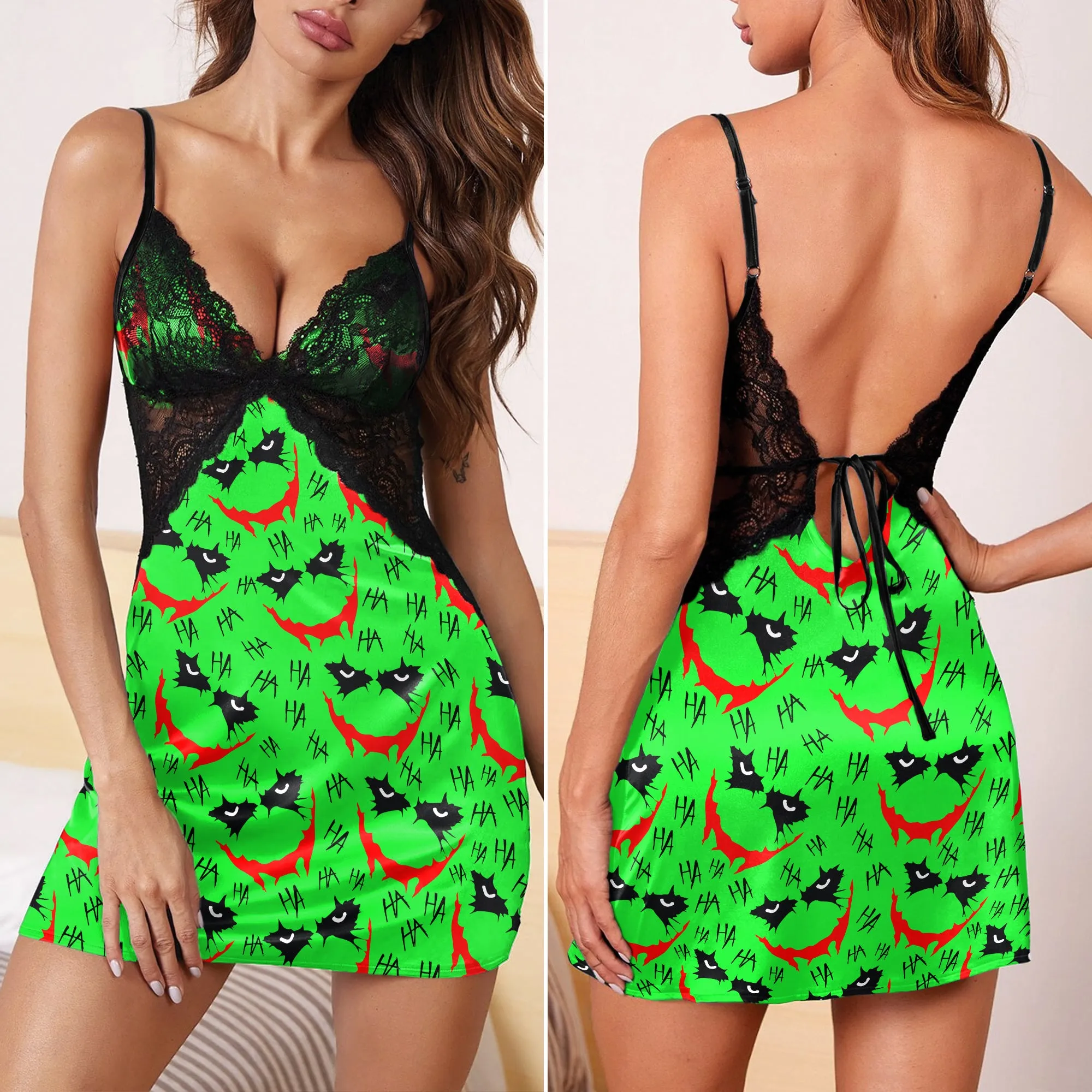 Green Smile Horror Women's Back Lace Babydolls Nightgowns