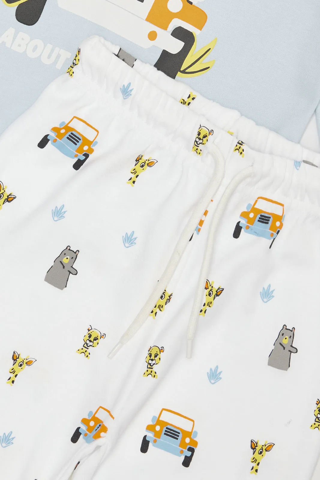 Infant Boys Blue And White Printed Pyjama Set (2 Piece)