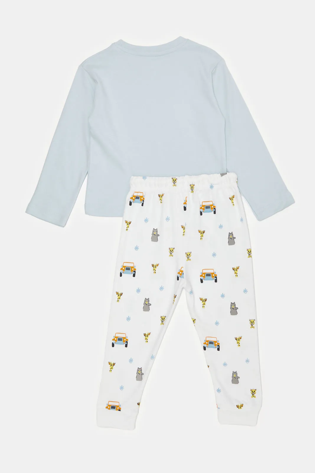 Infant Boys Blue And White Printed Pyjama Set (2 Piece)