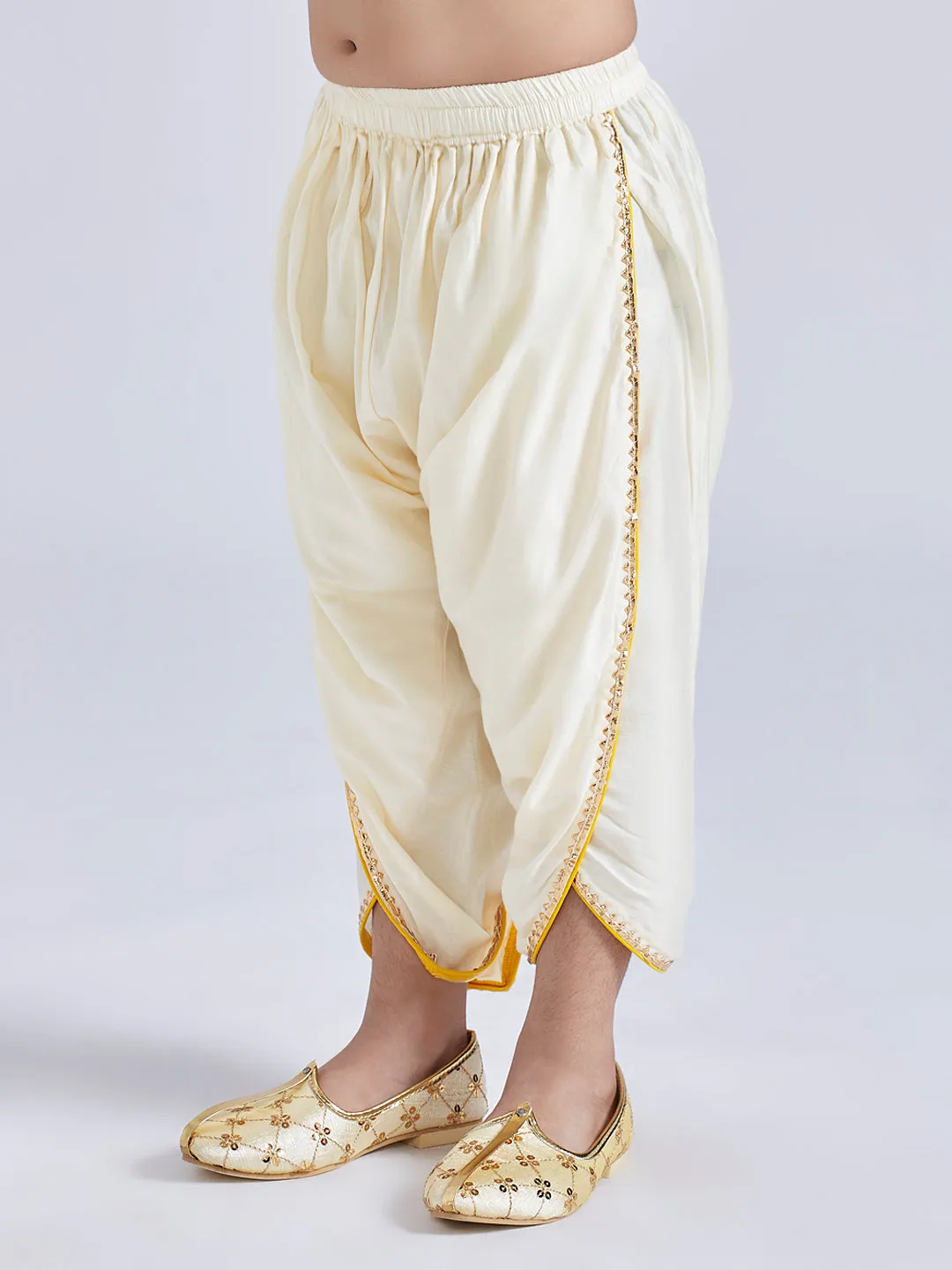 Jashvi Infant Boys' Red And Cream Silk Blend Kurta and Dhoti Set