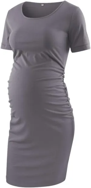 Liu & Qu Women's Maternity Bodycon Ruched Side Dress Casual Short & 3/4 Sleeve Dress for Daily Wearing Or Baby Shower