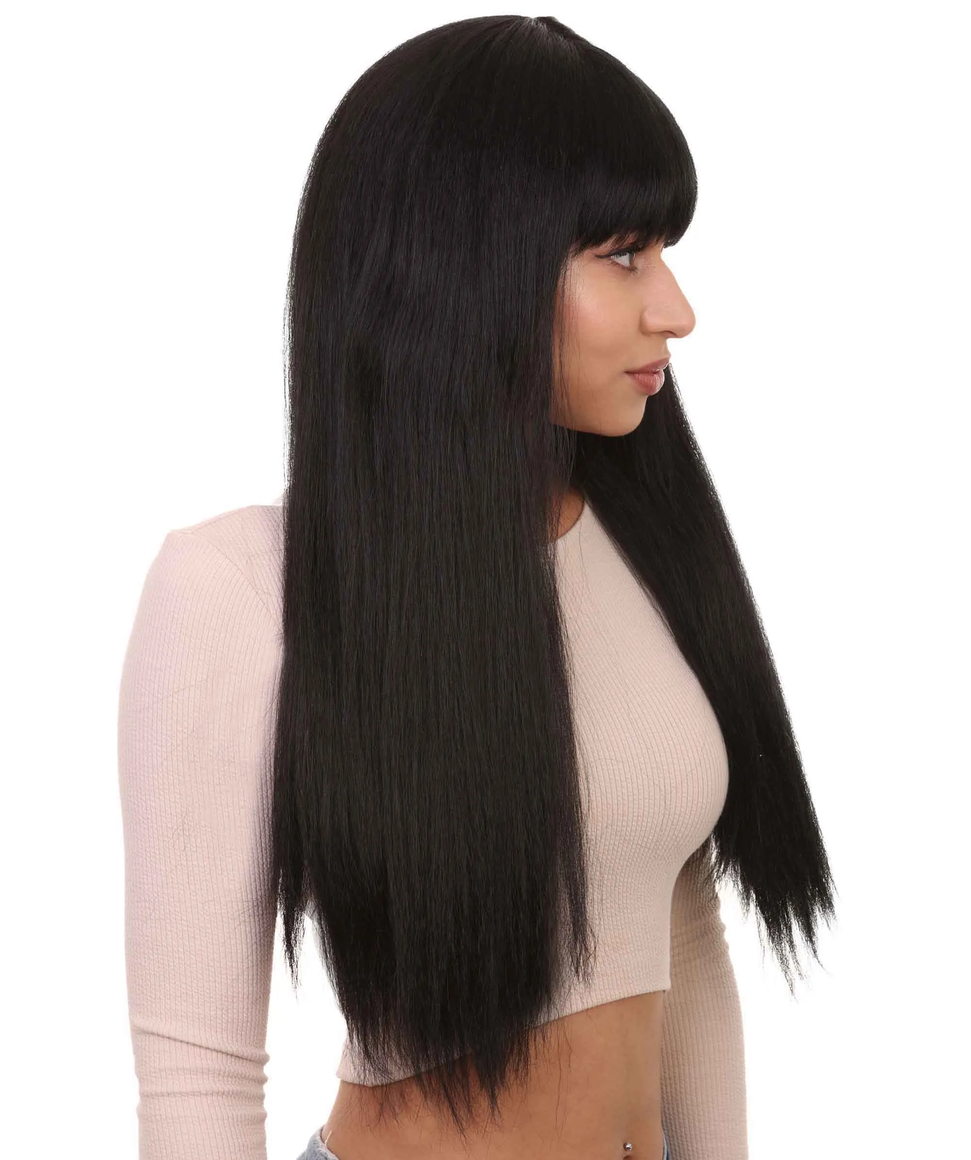 Long Straight Cosplay Black Womens Wig | Horror Ghostly Halloween Wig | Premium Breathable Capless Cap