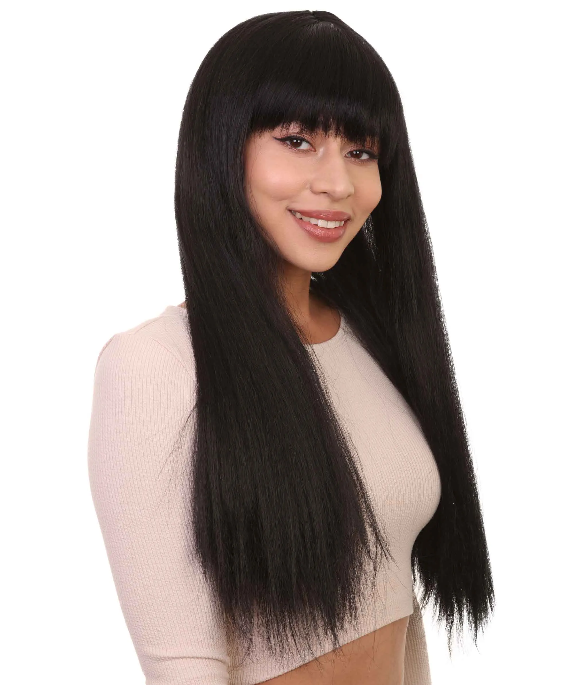 Long Straight Cosplay Black Womens Wig | Horror Ghostly Halloween Wig | Premium Breathable Capless Cap