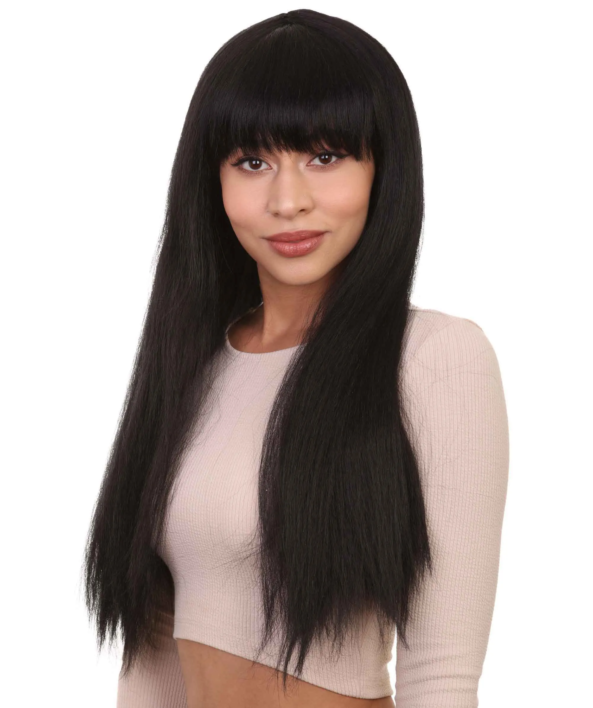 Long Straight Cosplay Black Womens Wig | Horror Ghostly Halloween Wig | Premium Breathable Capless Cap