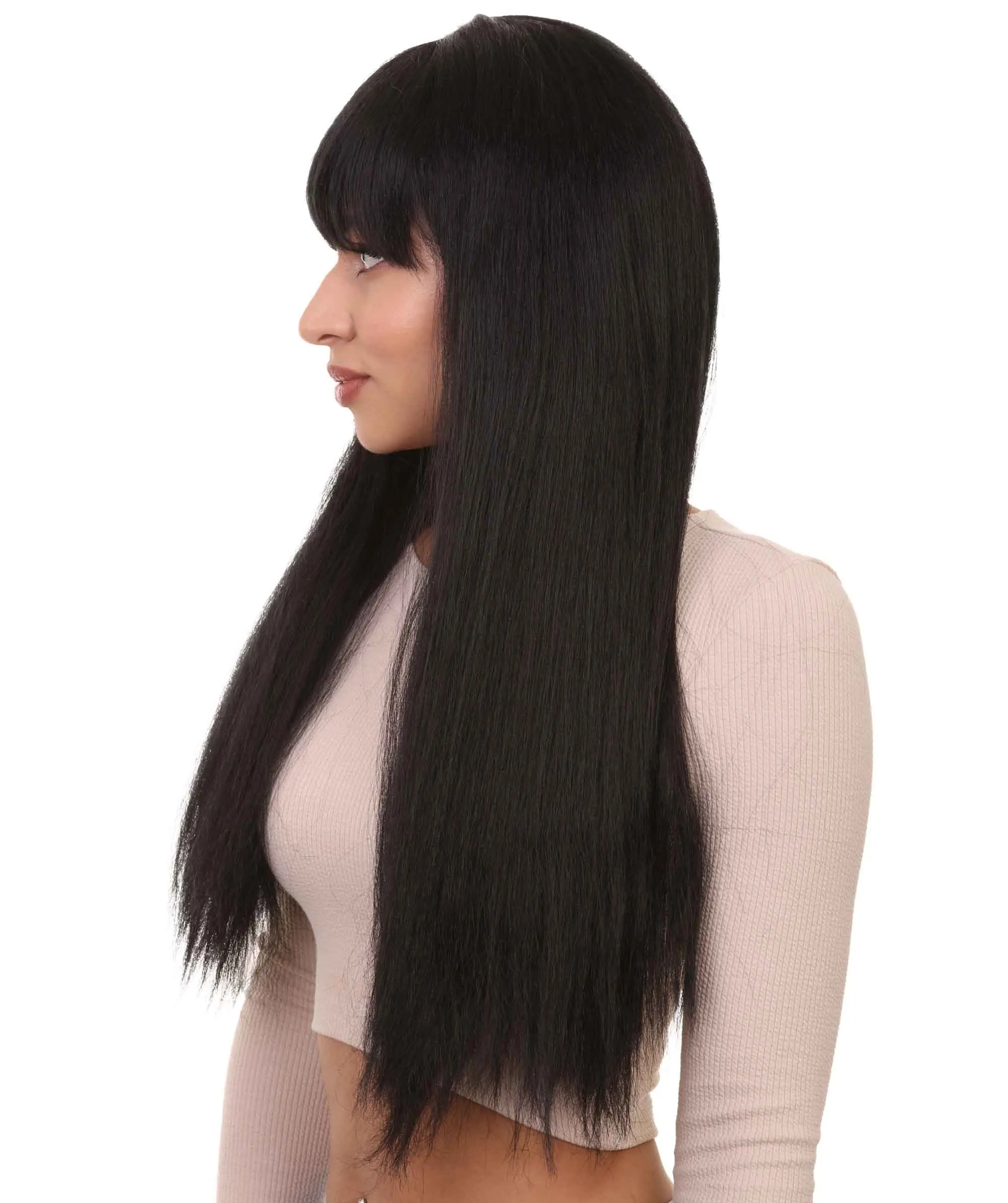 Long Straight Cosplay Black Womens Wig | Horror Ghostly Halloween Wig | Premium Breathable Capless Cap