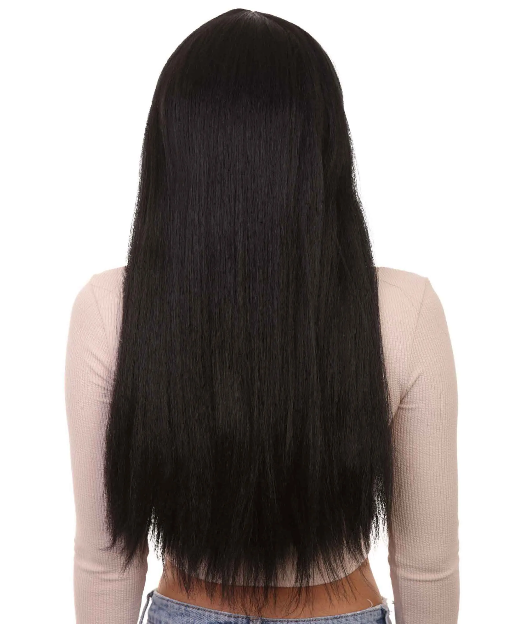Long Straight Cosplay Black Womens Wig | Horror Ghostly Halloween Wig | Premium Breathable Capless Cap