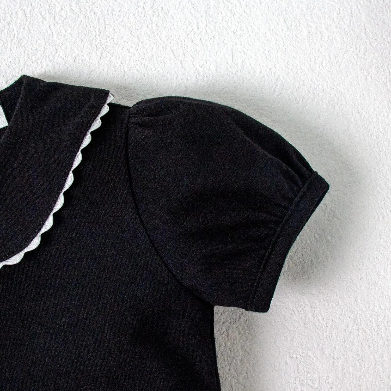 LYSMuch 2-5T Toddler Girls Peter Pan Collar Shirt Puff Short Sleeve Basic Top Blouse Solid Color Tee