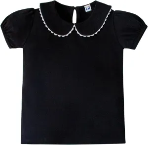 LYSMuch 2-5T Toddler Girls Peter Pan Collar Shirt Puff Short Sleeve Basic Top Blouse Solid Color Tee
