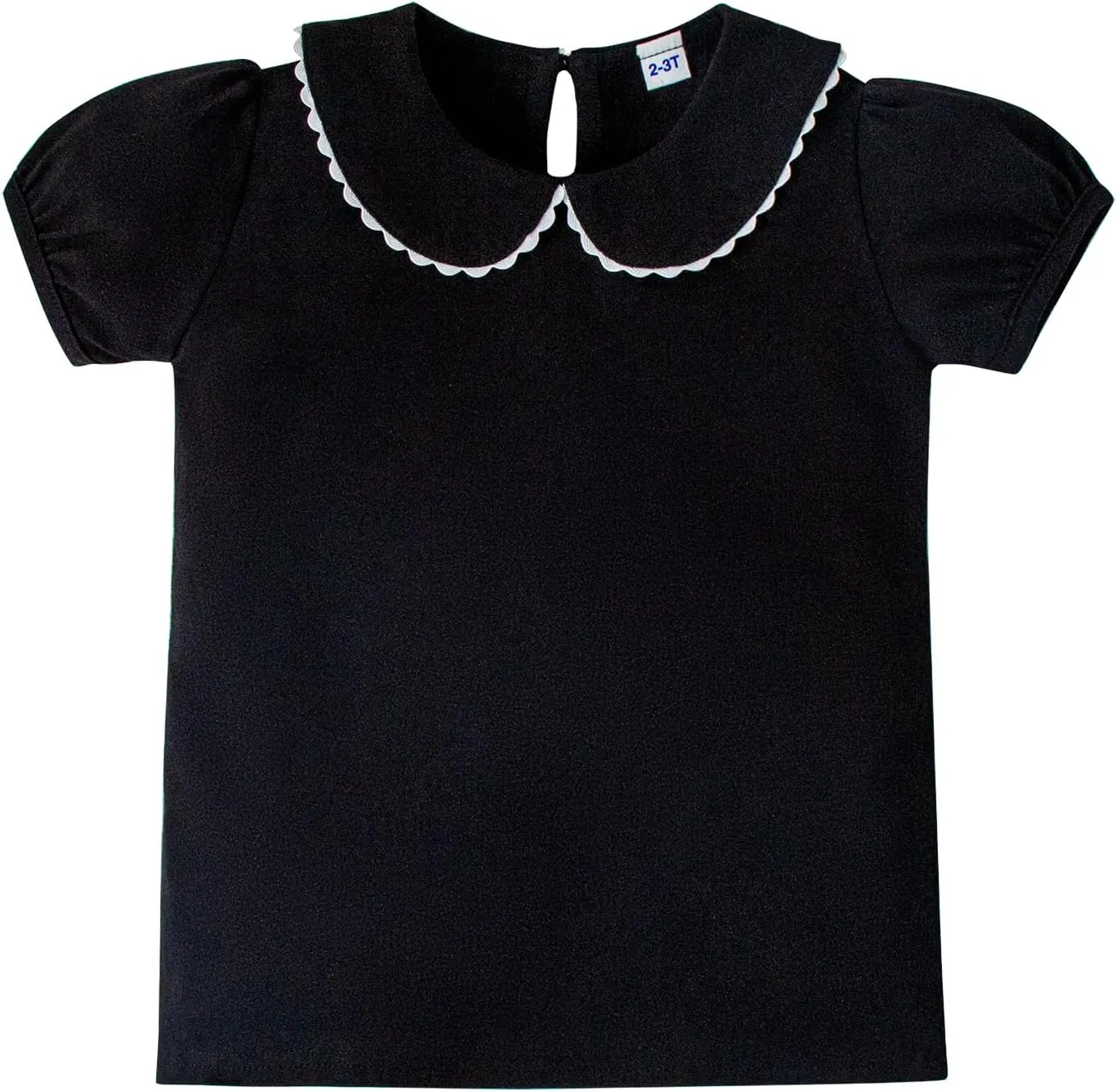 LYSMuch 2-5T Toddler Girls Peter Pan Collar Shirt Puff Short Sleeve Basic Top Blouse Solid Color Tee