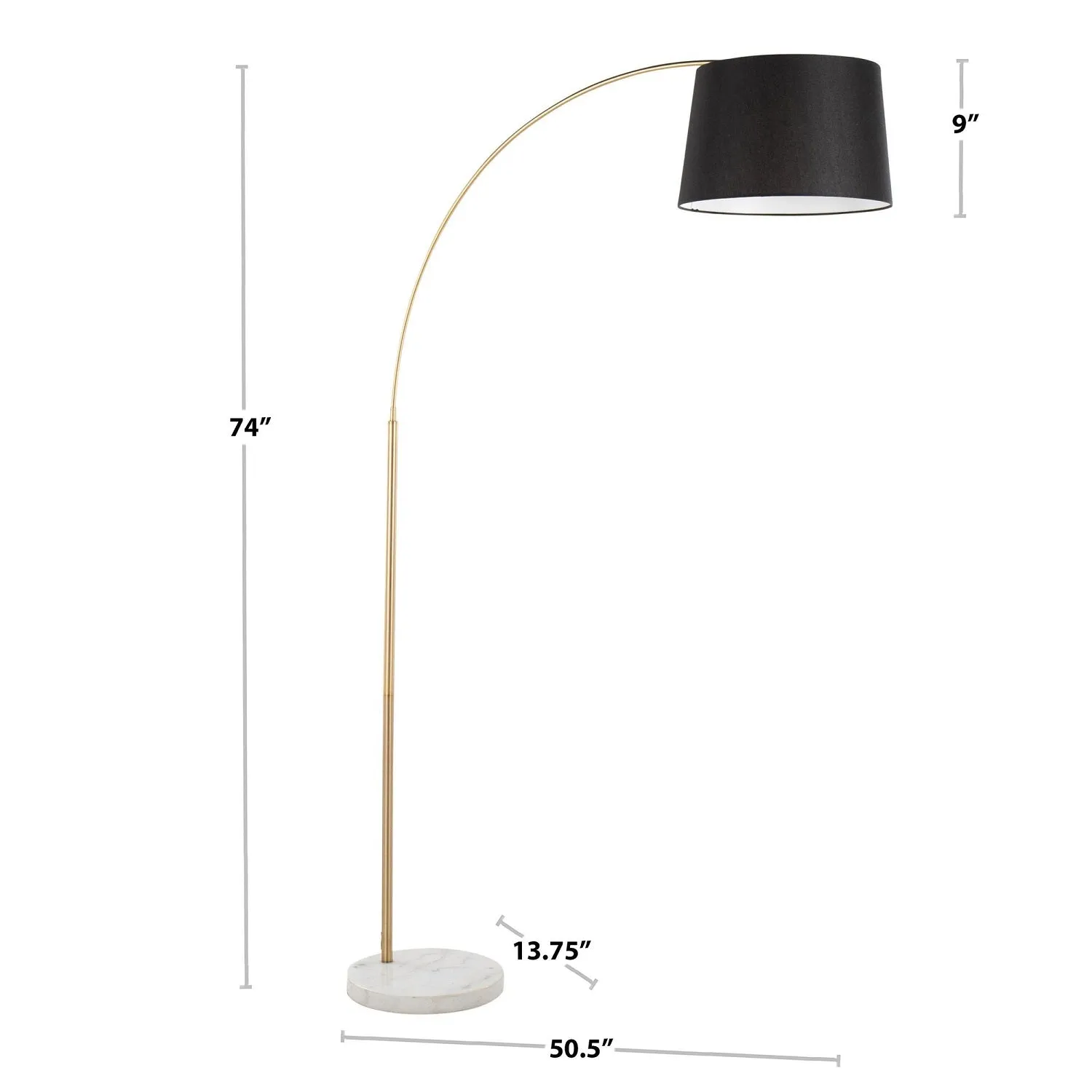 March Contemporary Floor Lamp in White Marble and Antique Brass with Black Linen Shade Metal by LumiSource