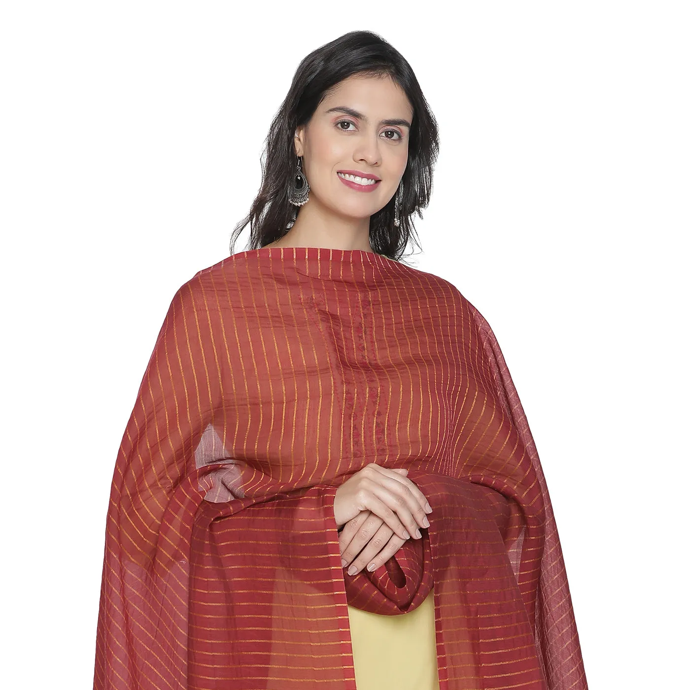 Maroon with Yellow Striped Dupatta