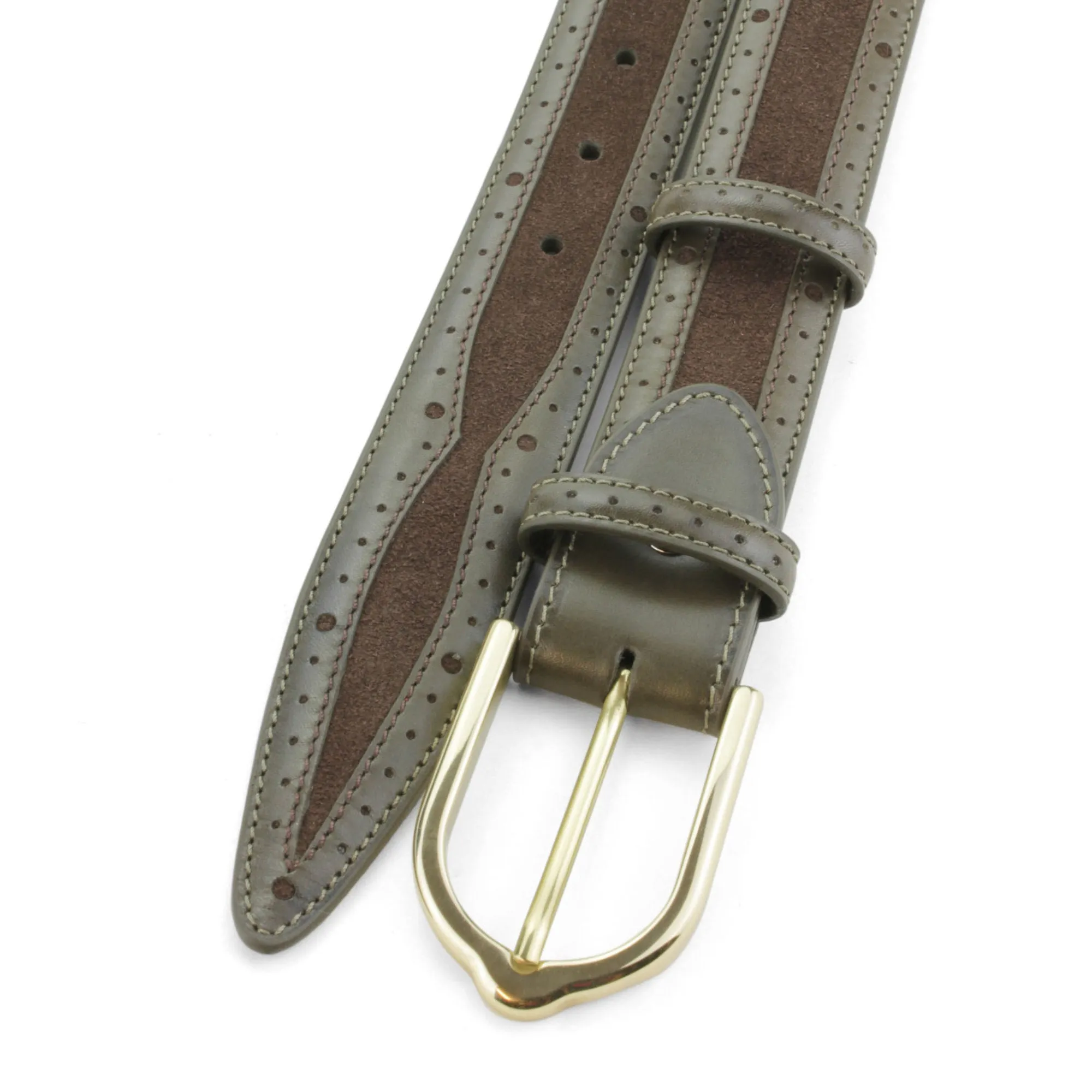 Mclaren Khaki/Dark Choc Two Tone Suede/Leather Mix Bridle Belt