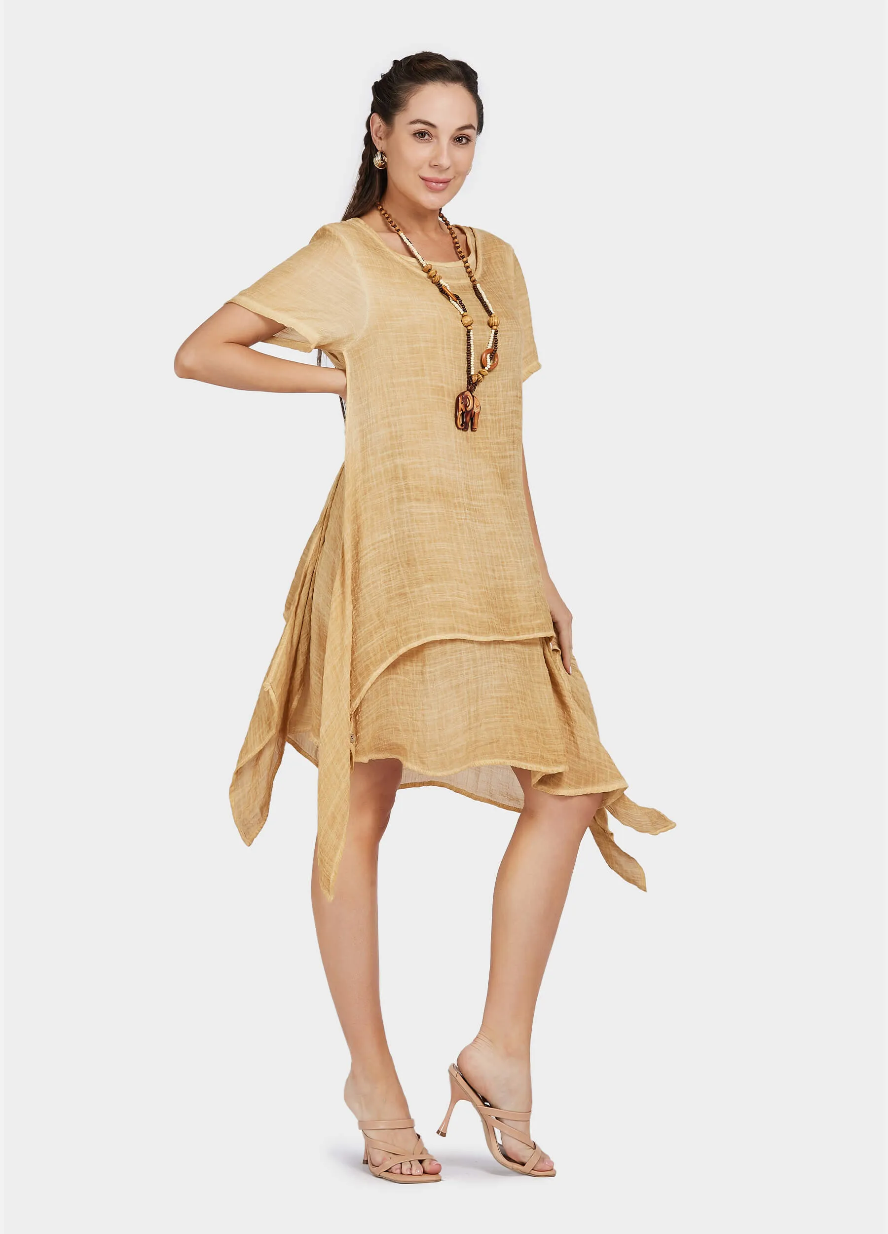 MECALA Women's Plus Size Dress with Wooden Elephant Necklace(Clearance)
