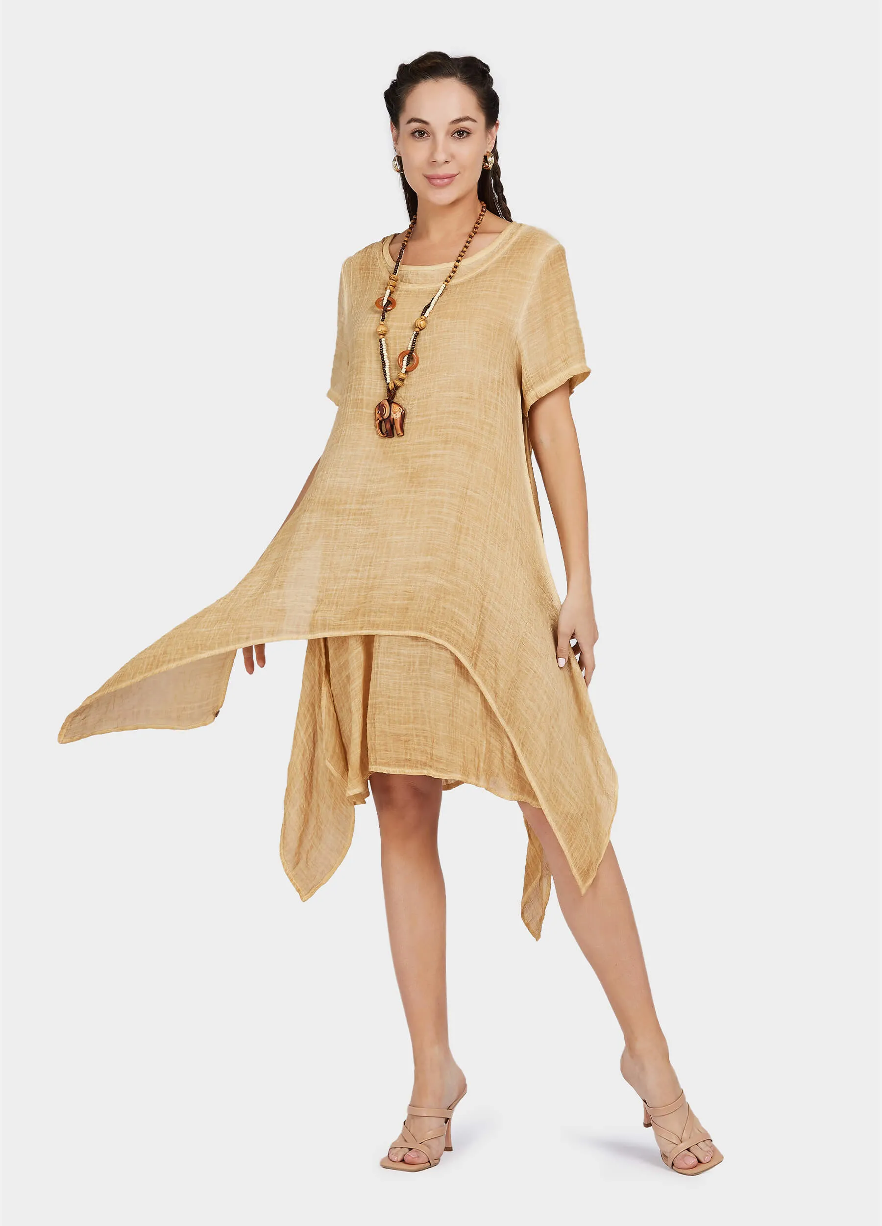 MECALA Women's Plus Size Dress with Wooden Elephant Necklace(Clearance)