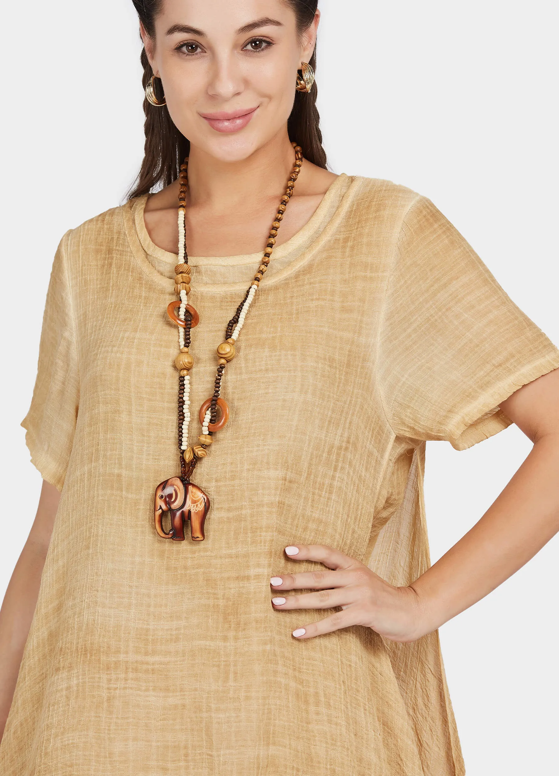 MECALA Women's Plus Size Dress with Wooden Elephant Necklace(Clearance)