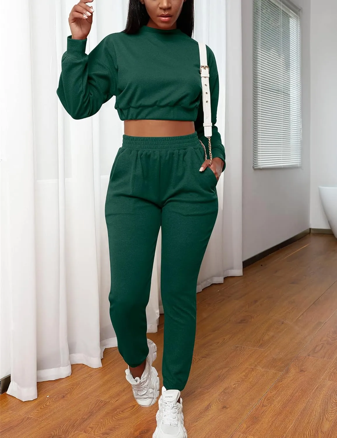 Mizoci Women's 2 Piece Outfits Lounge Jogger sets Long Sleeve Crop Top Pant Sweat Suit Tracksuit