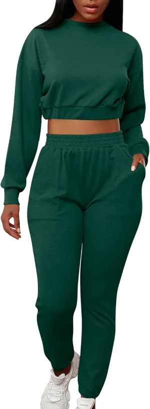 Mizoci Women's 2 Piece Outfits Lounge Jogger sets Long Sleeve Crop Top Pant Sweat Suit Tracksuit