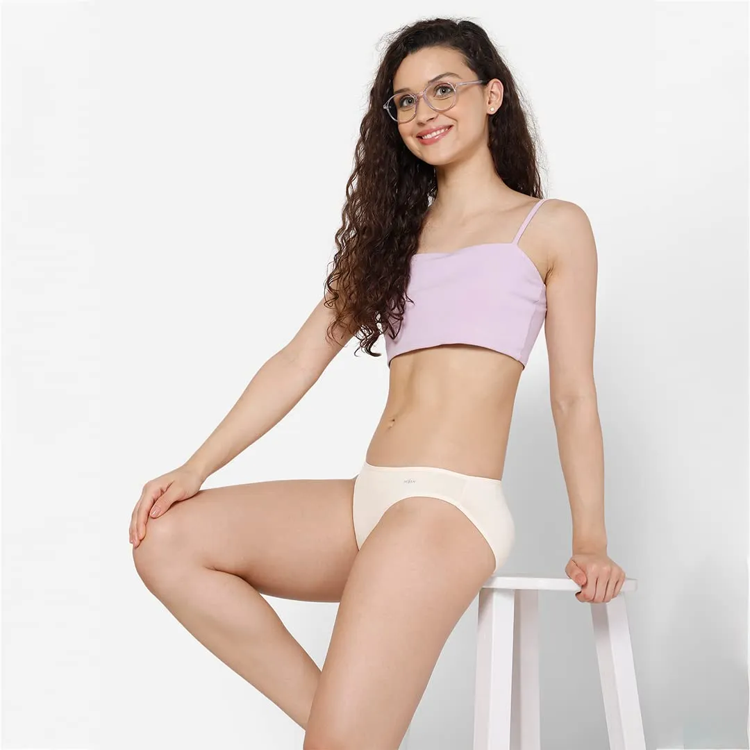 Mush Womens Ultra Soft Bamboo Modal Bikini Brief || Breathable Panties || Anti-Odor, Seamless, Anti Microbial Innerwear (L, Beige)