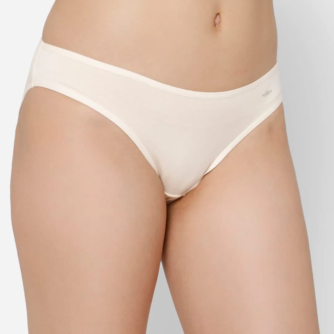 Mush Womens Ultra Soft Bamboo Modal Bikini Brief || Breathable Panties || Anti-Odor, Seamless, Anti Microbial Innerwear (L, Beige)