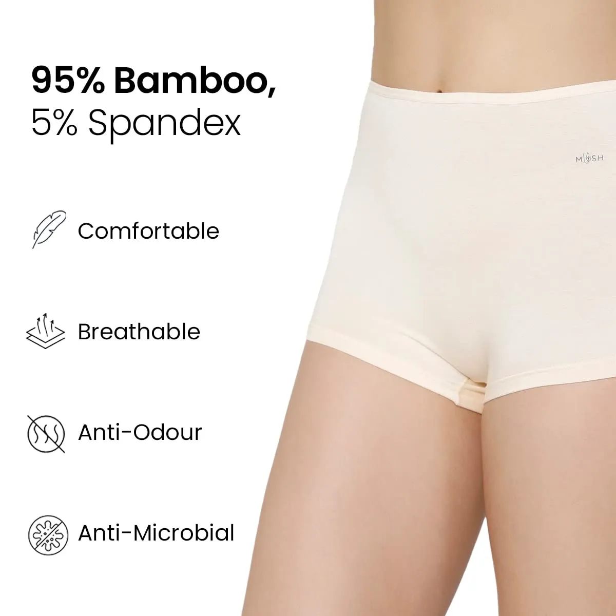 Mush Womens Ultra Soft High Waist Bamboo Modal Boyshorts || Breathable Panties || Anti-Odor, Seamless, Anti Microbial Innerwear (L - Pack of 3, Beige Color)