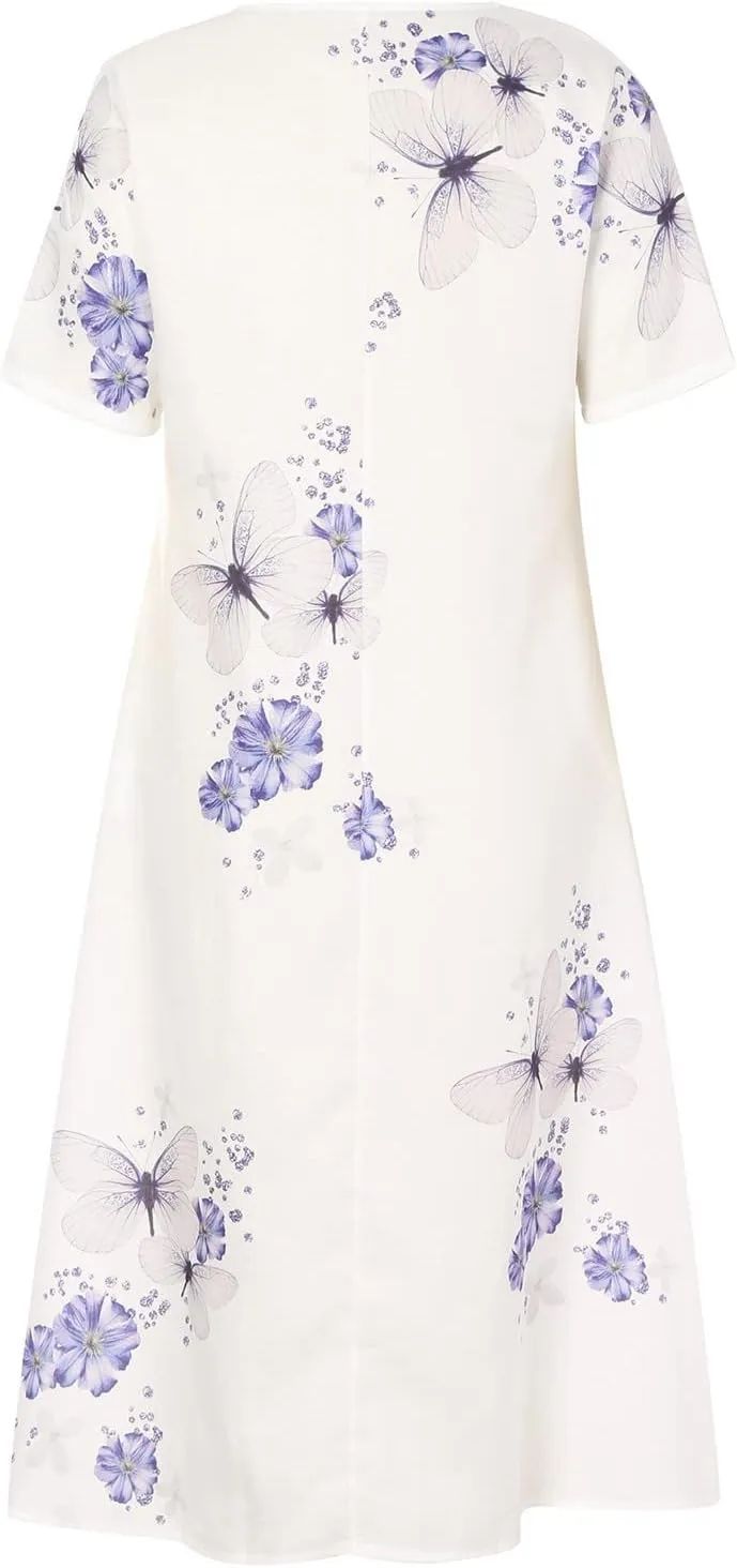 NaRHbrg Women's Floral Print Summer Dress Short Sleeve Button Front A-Line Casual Midi Dresses with Pockets Sundress