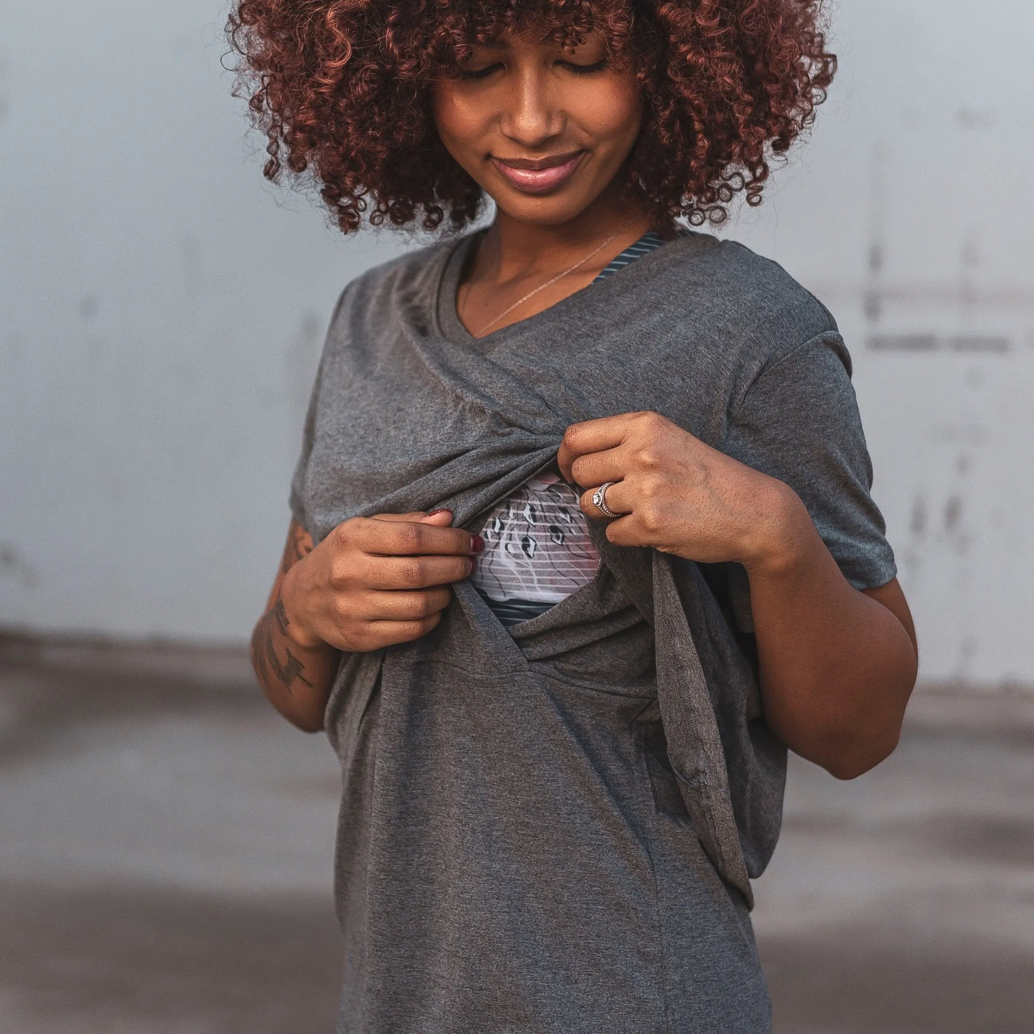 Nursing Short Sleeve Tee - Heathered Gray