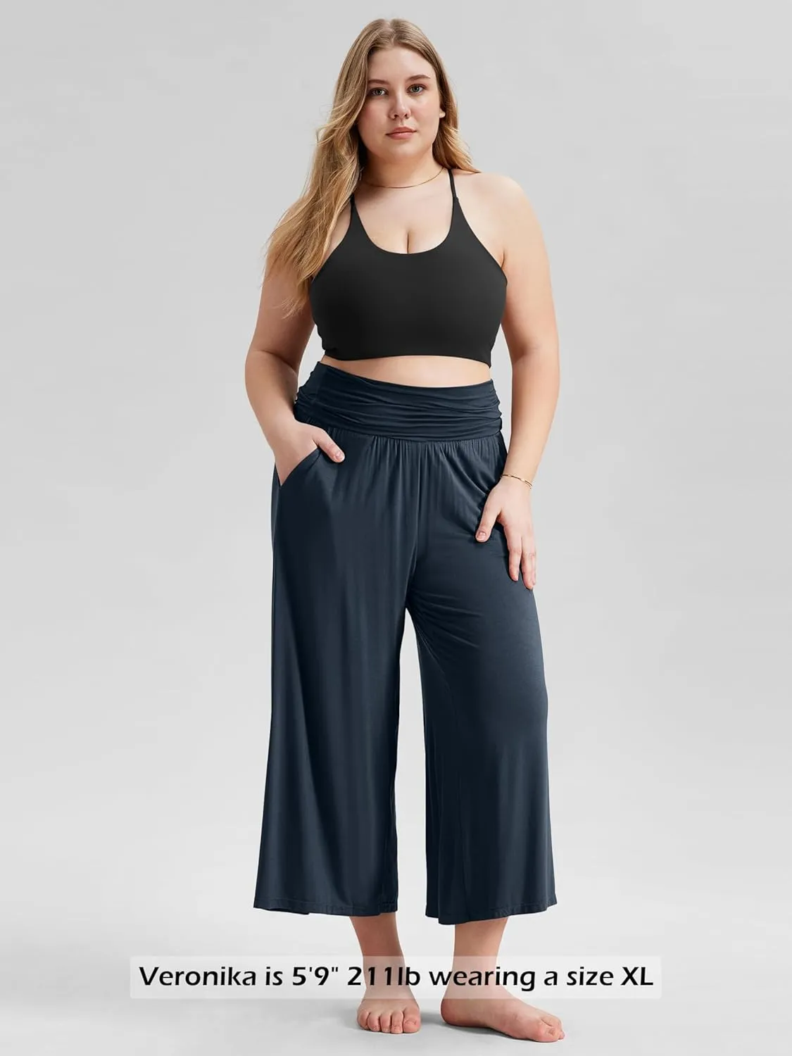 ODODOS Women's Wide Leg Palazzo Lounge Cropped Pants with Pockets Light Weight Comfy Pajama Capri Pants-20/22"/ 24" Inseam