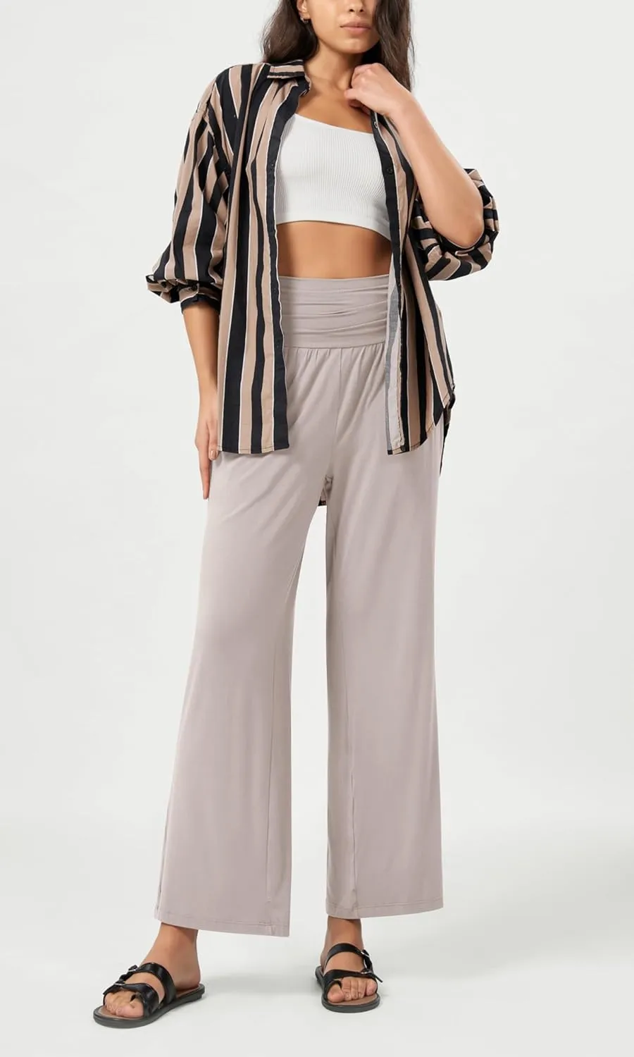 ODODOS Women's Wide Leg Palazzo Lounge Pants with Pockets Light Weight Loose Comfy Casual Pajama Pants-26/28/30"/32" Inseam