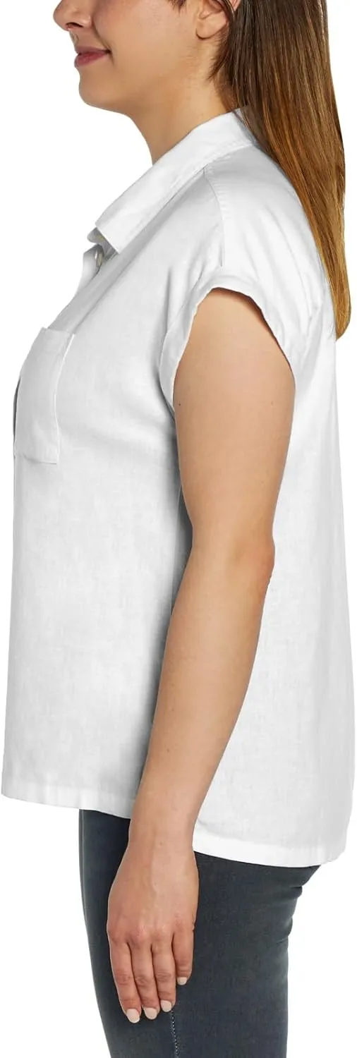 Orvis Tops for Women - Linen Blend Womens Short Sleeve Shirts - Button-Up with Collar - Dressy Casual