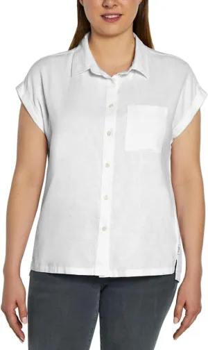 Orvis Tops for Women - Linen Blend Womens Short Sleeve Shirts - Button-Up with Collar - Dressy Casual