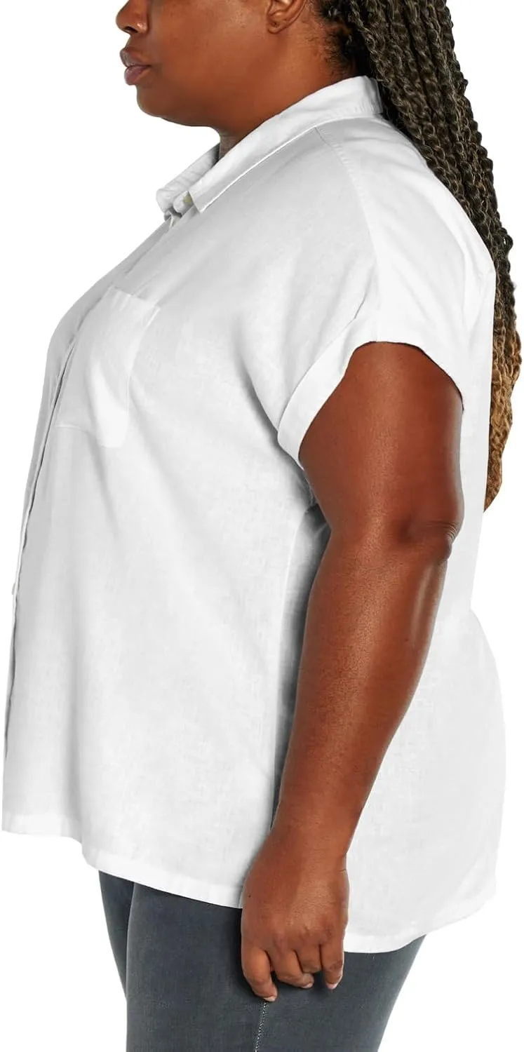 Orvis Tops for Women - Linen Blend Womens Short Sleeve Shirts - Button-Up with Collar - Dressy Casual