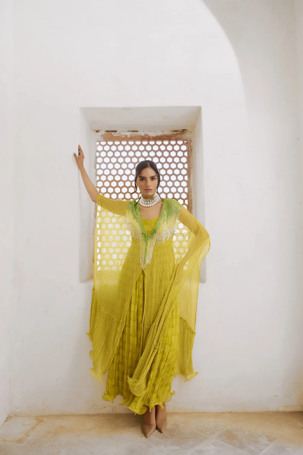 Printed Bling Kaftan Embroidered Dress Set