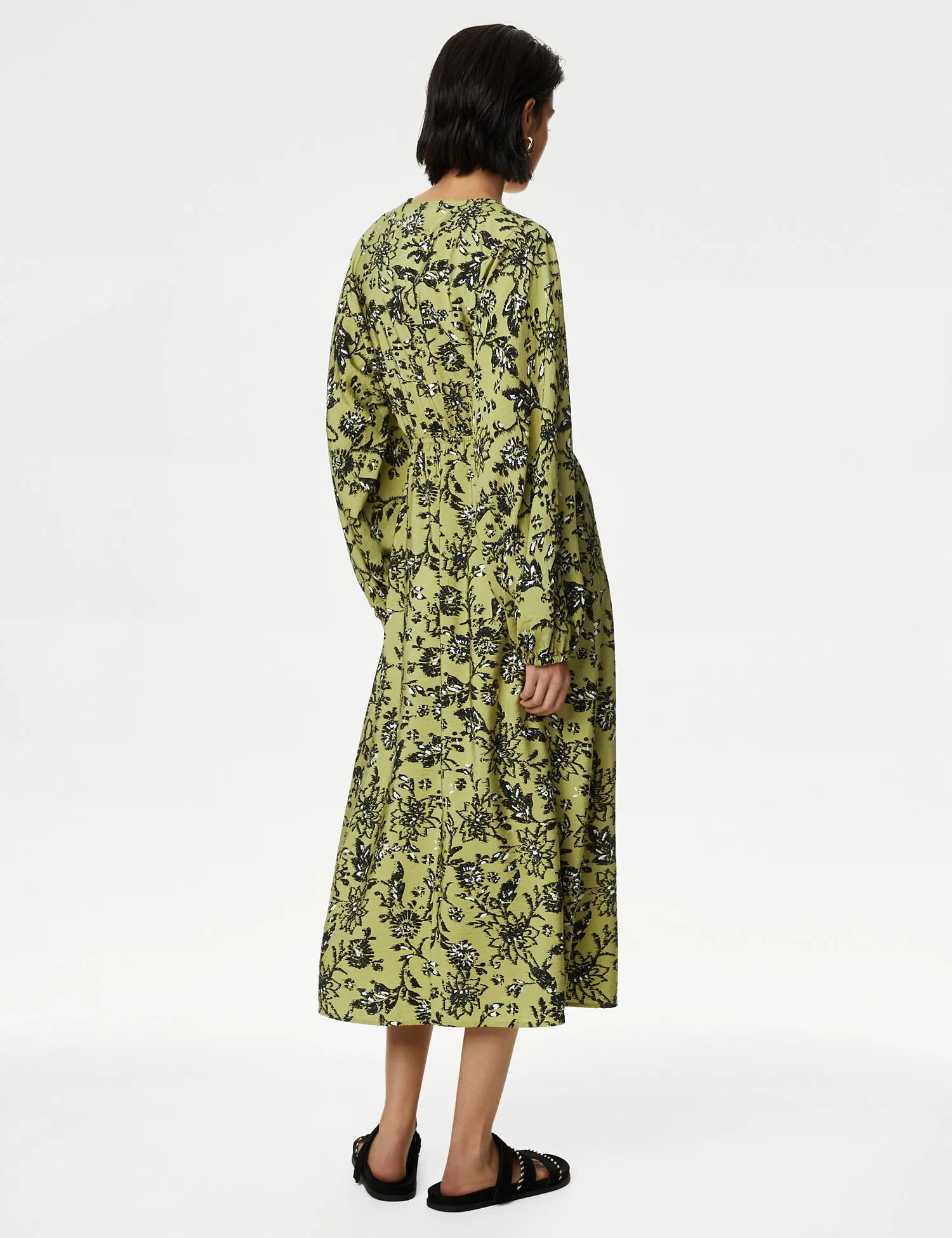 Printed V-Neck Midaxi Waisted Dress