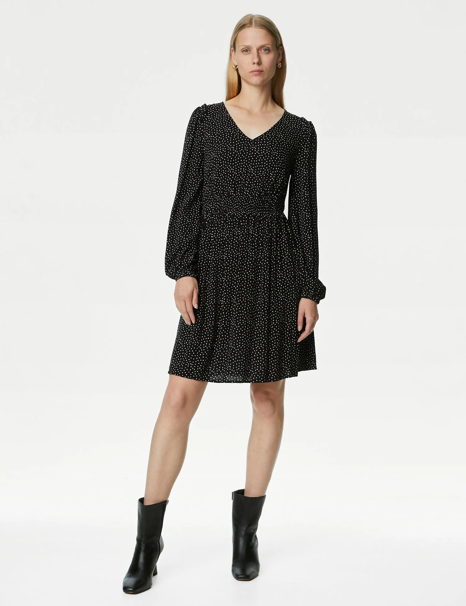 Printed V-Neck Mini Tiered Dress