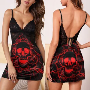 Red Skull Thunder Rose Women's Back Lace Babydolls Nightgowns