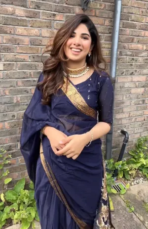 Sample Sale: Chiffon Silk Banarsi - Navy Blue